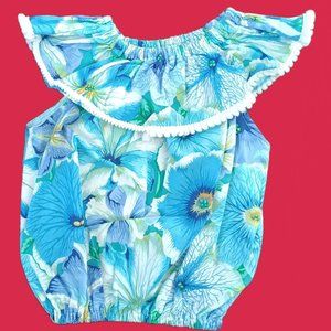 Wild Hearts cute shirt flowers texture blue-green size 4Y